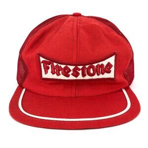80s firestone red trucker hat 1980s vintage